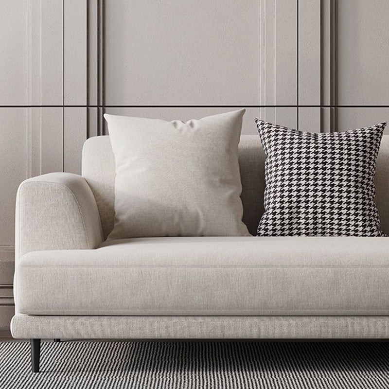 Contemporary Fabric Seating Square Arm Sofa with Pillows in White