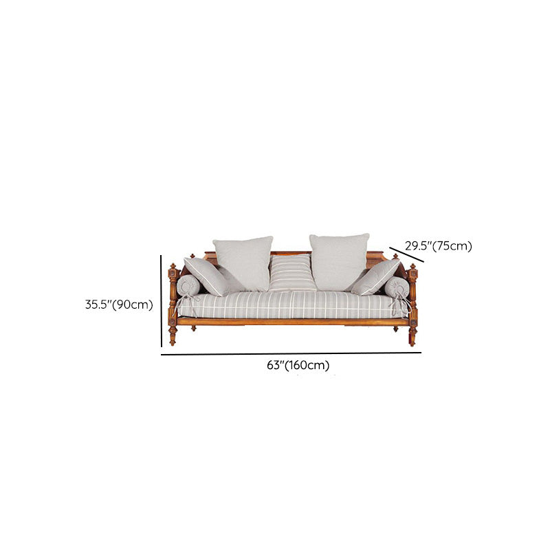 Farmhouse Seating Tuxedo Arm Sofa with Pillows Fabric and Wood in Brown