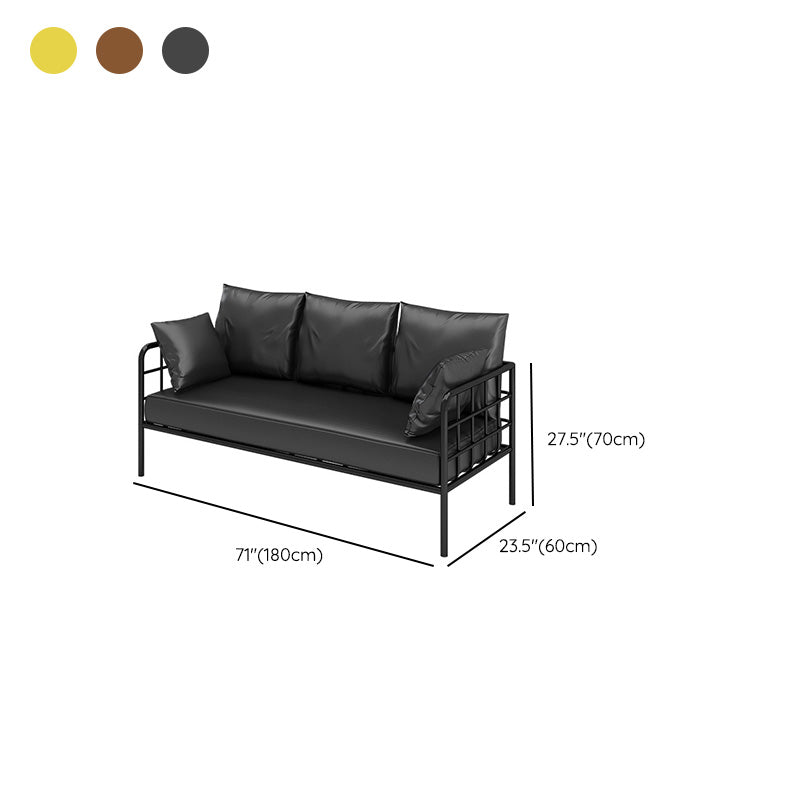 Industrial Tuxedo Arm Sofa with Pillows Seating Leather and Metal