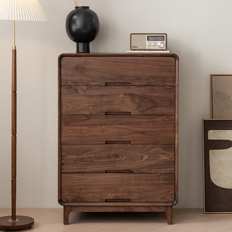 Mid-Century Modern Walnut Chest with 5 Drawers Rectangle Chest