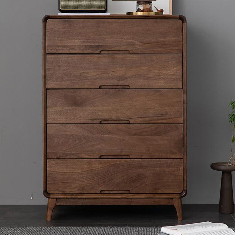 Mid-Century Modern Walnut Chest with 5 Drawers Rectangle Chest
