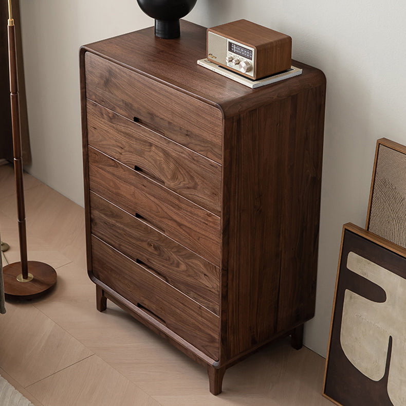 Mid-Century Modern Walnut Chest with 5 Drawers Rectangle Chest