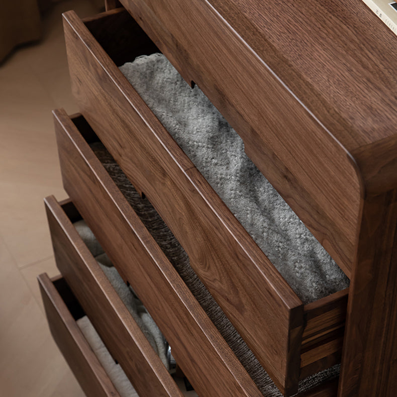 Mid-Century Modern Walnut Chest with 5 Drawers Rectangle Chest