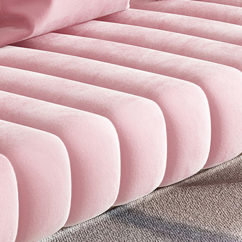 Recessed Arm Sofa Stain Velvet/Faux Leather Sofa with Pillows