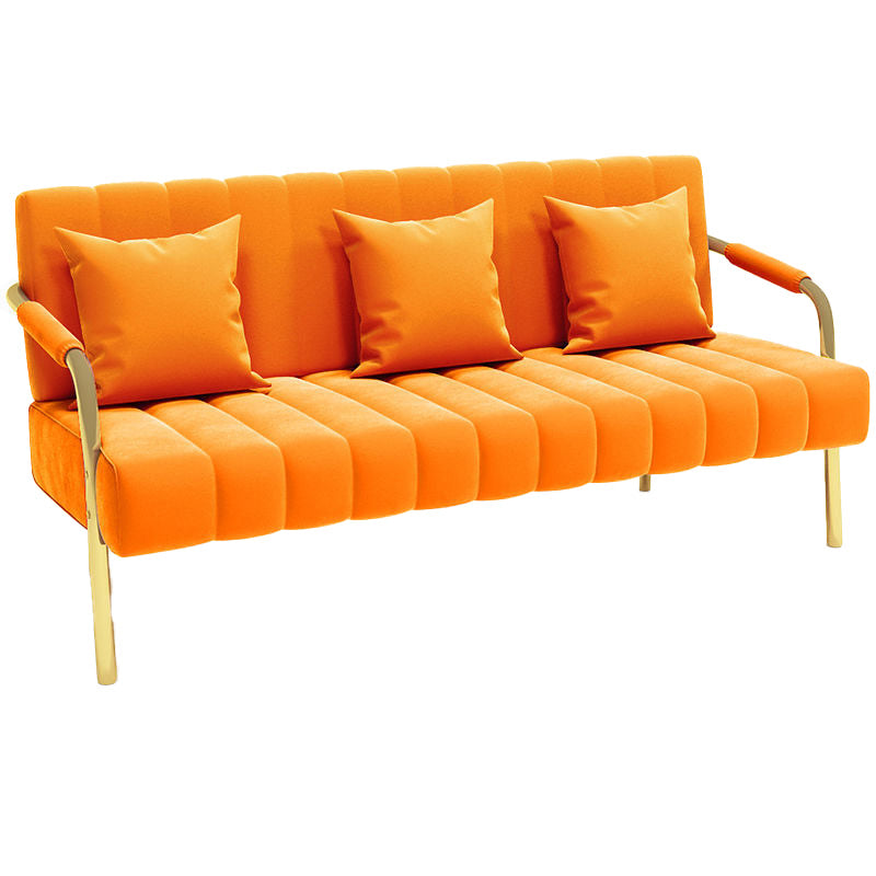 Recessed Arm Sofa Stain Velvet/Faux Leather Sofa with Pillows