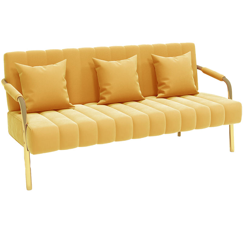 Recessed Arm Sofa Stain Velvet/Faux Leather Sofa with Pillows