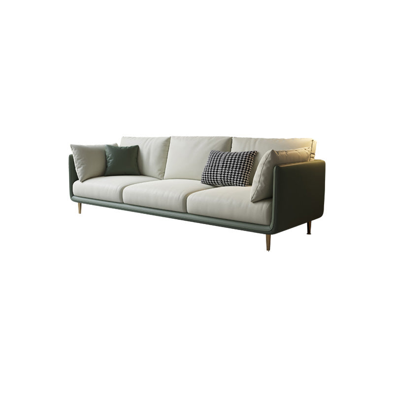 Contemporary Faux Leather Sofa with Pillows Back and Pillow Top Arm