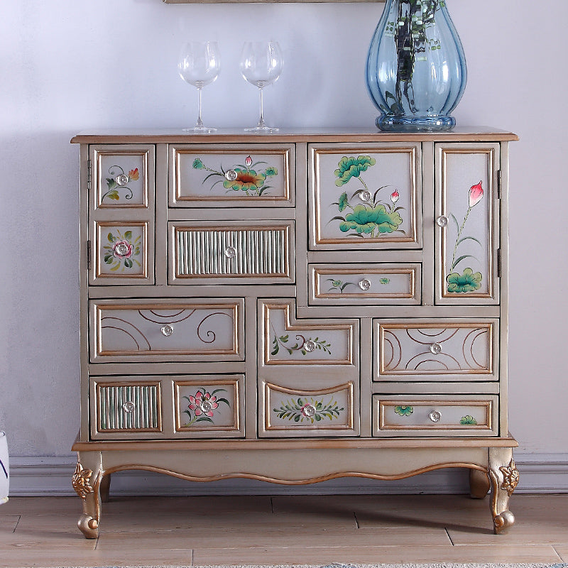 Industrial Painted Accent Cabinet with Drawers Solid Wood Chest