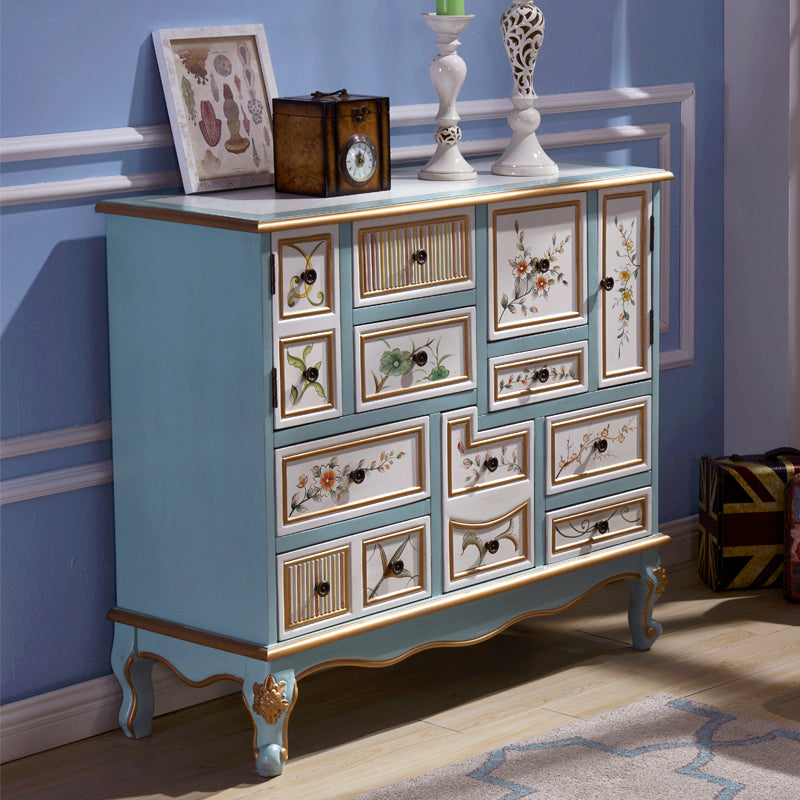 Industrial Painted Accent Cabinet with Drawers Solid Wood Chest