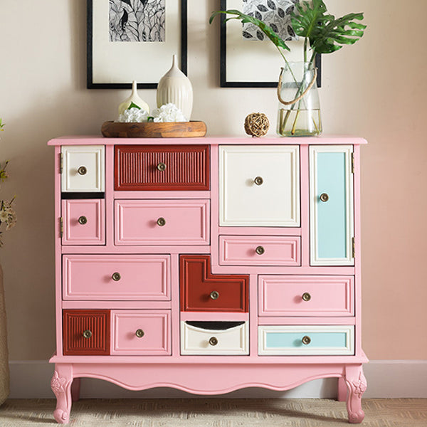 Industrial Painted Accent Cabinet with Drawers Solid Wood Chest