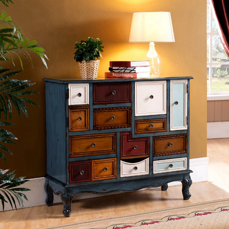 Industrial Painted Accent Cabinet with Drawers Solid Wood Chest