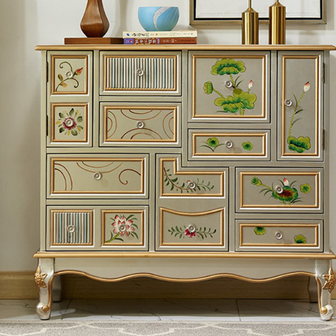 Industrial Painted Accent Cabinet with Drawers Solid Wood Chest