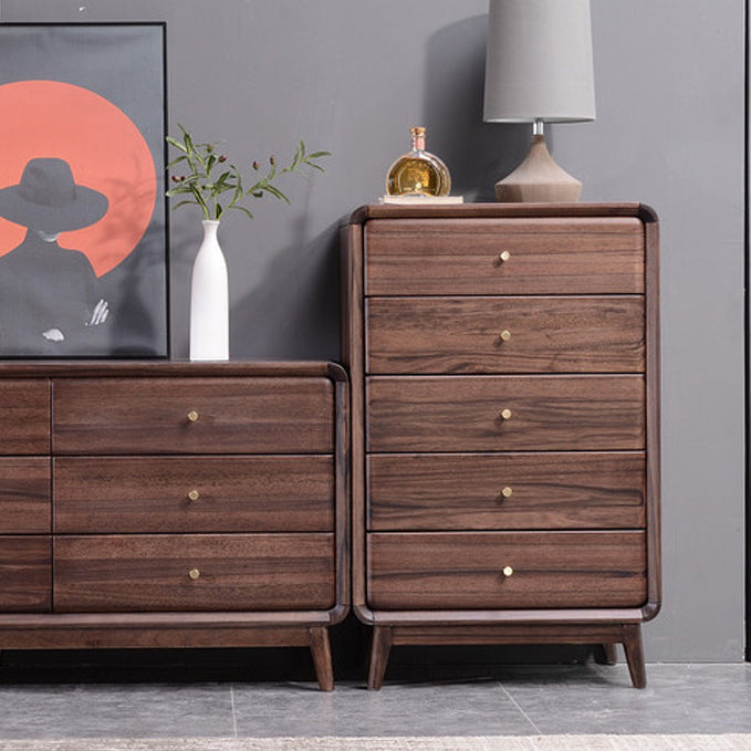 Mid-Century Modern Brown Accent Chest with 5 Drawers and Straight Legs