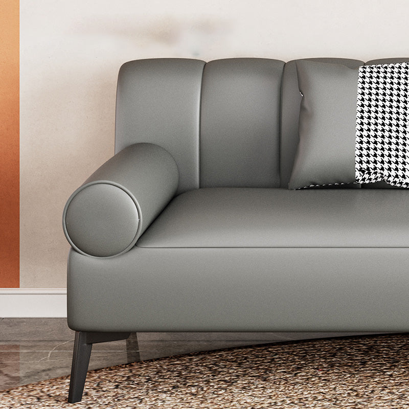 Round Arm Sofa Stain Resistant Faux Leather Standard Sofa for Living Room