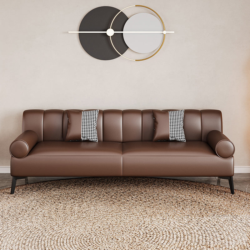 Round Arm Sofa Stain Resistant Faux Leather Standard Sofa for Living Room