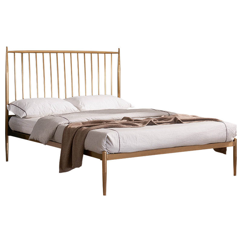 Modern Slat Bed Spindle Metal Open-Frame Bed with Legs in Gold