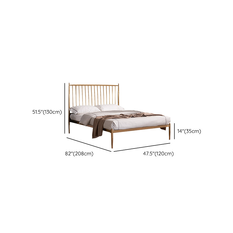Modern Slat Bed Spindle Metal Open-Frame Bed with Legs in Gold