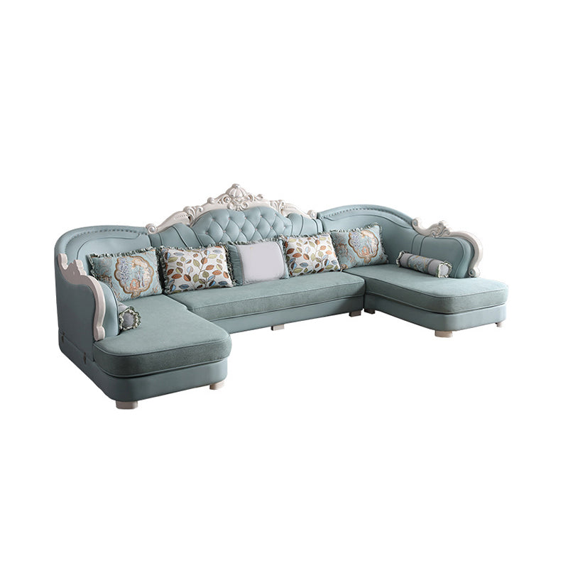 74" Wide French Country Sectional Sofa Leather Sleeper Sectional