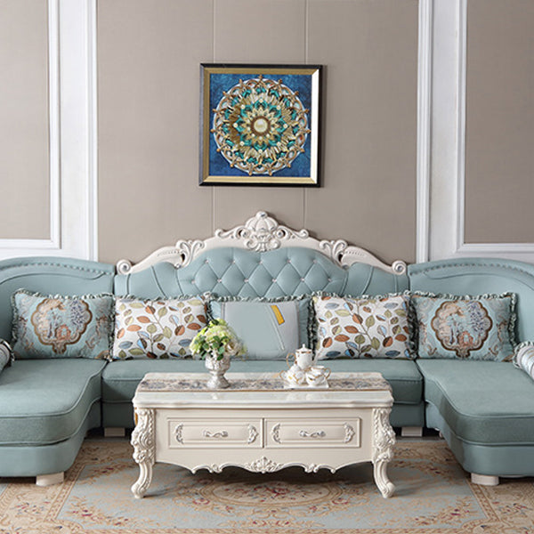 74" Wide French Country Sectional Sofa Leather Sleeper Sectional