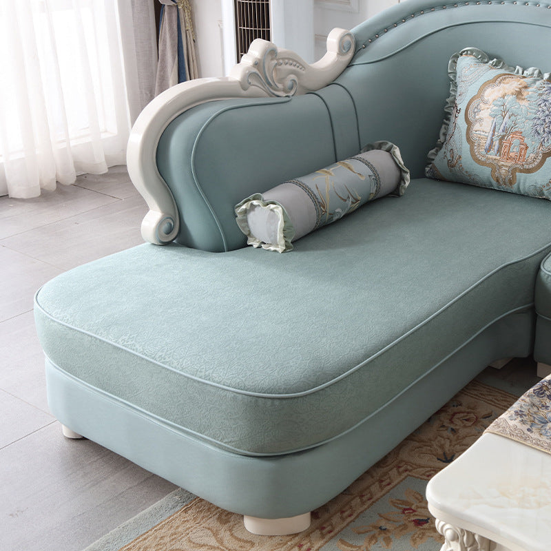 74" Wide French Country Sectional Sofa Leather Sleeper Sectional