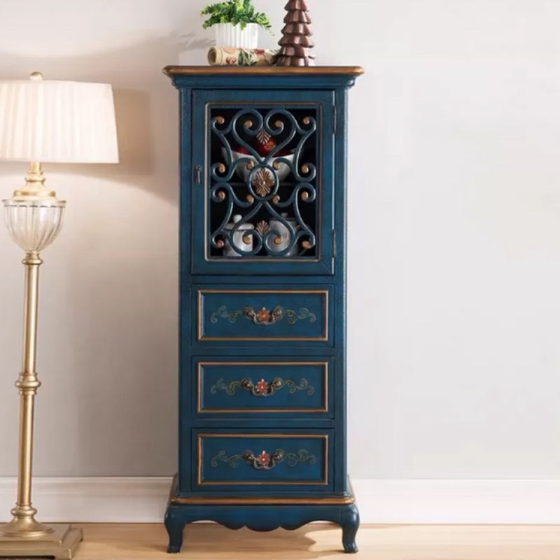 Door Cabinet Mid Century Distressed Solid Wood Storage Cabinet with Drawers
