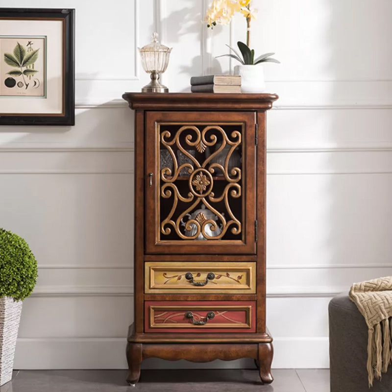 Door Cabinet Mid Century Distressed Solid Wood Storage Cabinet with Drawers