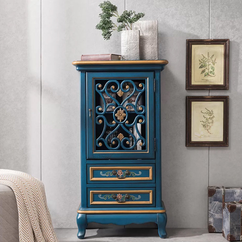 Door Cabinet Mid Century Distressed Solid Wood Storage Cabinet with Drawers