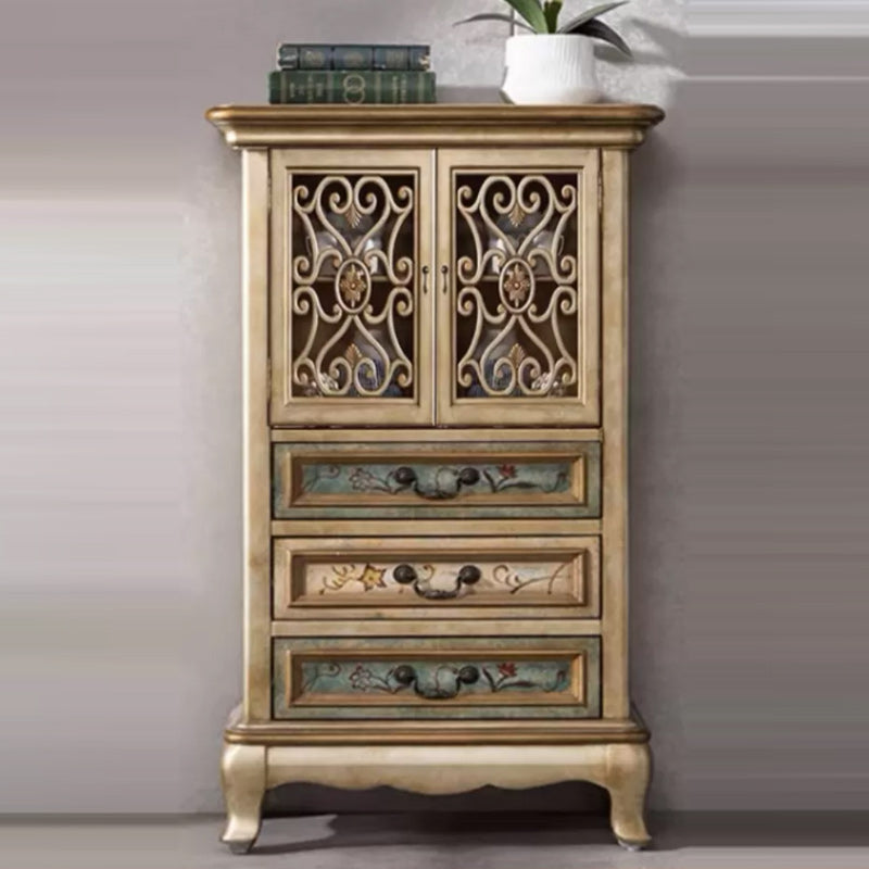 Door Cabinet Mid Century Distressed Solid Wood Storage Cabinet with Drawers