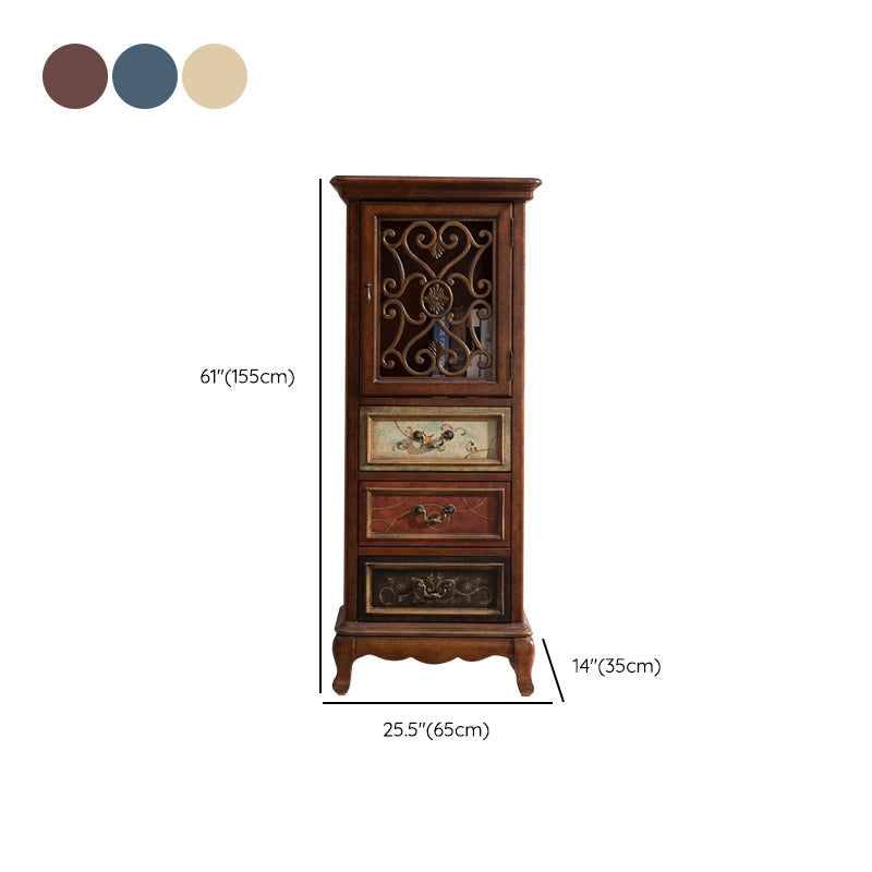 Door Cabinet Mid Century Distressed Solid Wood Storage Cabinet with Drawers