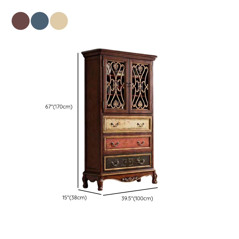 Door Cabinet Mid Century Distressed Solid Wood Storage Cabinet with Drawers