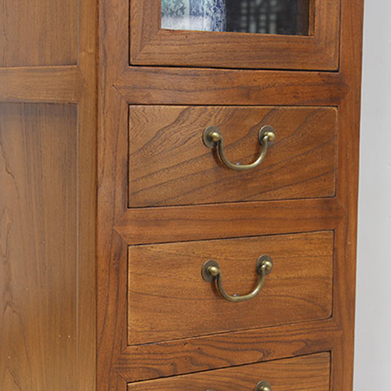 74.8" Tall 4 -drawer Accent Cabinet Solid Wood Glass Paned Chest