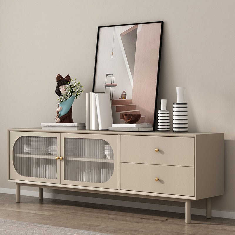 Solid Wood Glass/Rattan Door Cabinet Mid Century Beige Chest with Drawers