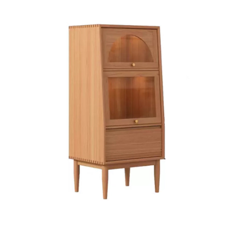 2 - Door and 1 - Drawer Pine Wood Chest 43.3" Tall Glass Paned Side Cabinet