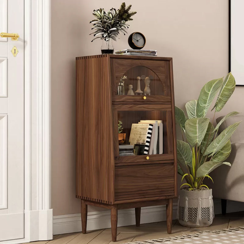 2 - Door and 1 - Drawer Pine Wood Chest 43.3" Tall Glass Paned Side Cabinet