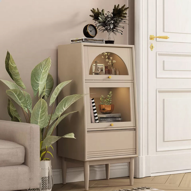 2 - Door and 1 - Drawer Pine Wood Chest 43.3" Tall Glass Paned Side Cabinet