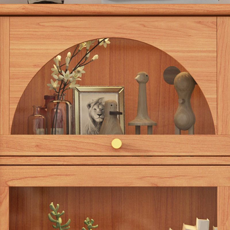 2 - Door and 1 - Drawer Pine Wood Chest 43.3" Tall Glass Paned Side Cabinet