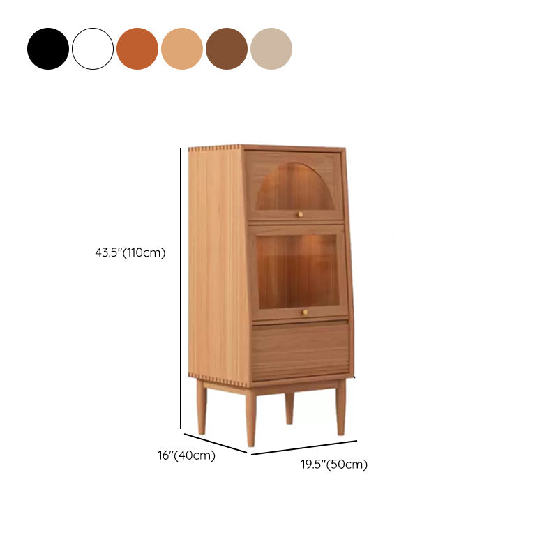 2 - Door and 1 - Drawer Pine Wood Chest 43.3" Tall Glass Paned Side Cabinet