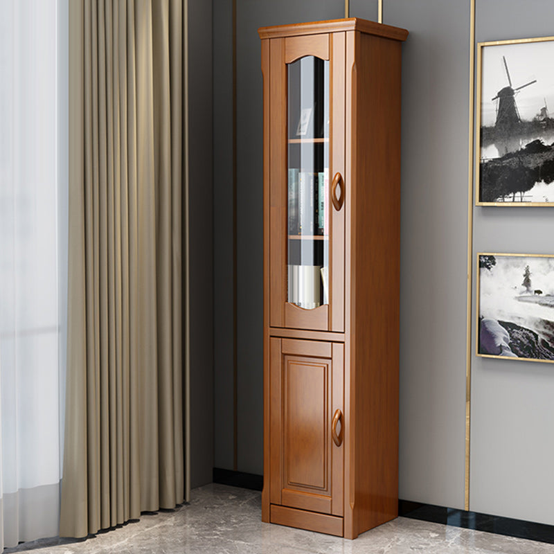 76.8" Tall Solid Wood Accent Cabinet Glass Paned 2 Doors Storage Cabinet