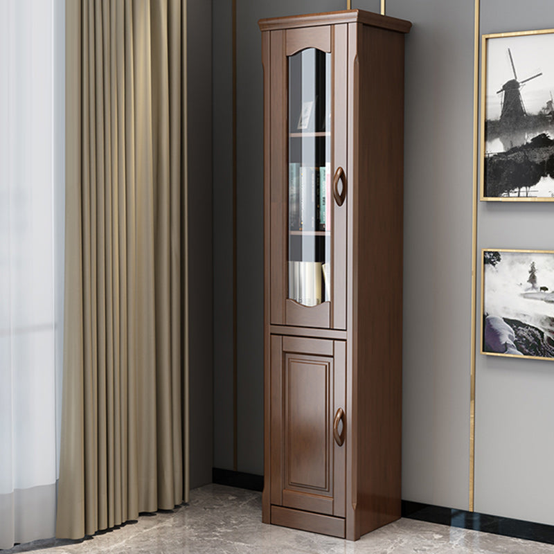 76.8" Tall Solid Wood Accent Cabinet Glass Paned 2 Doors Storage Cabinet