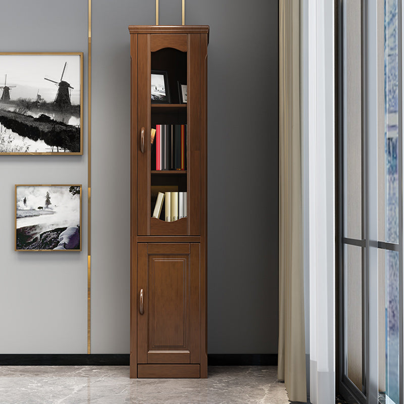 76.8" Tall Solid Wood Accent Cabinet Glass Paned 2 Doors Storage Cabinet
