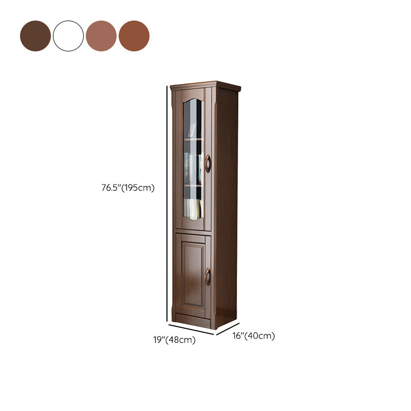 76.8" Tall Solid Wood Accent Cabinet Glass Paned 2 Doors Storage Cabinet