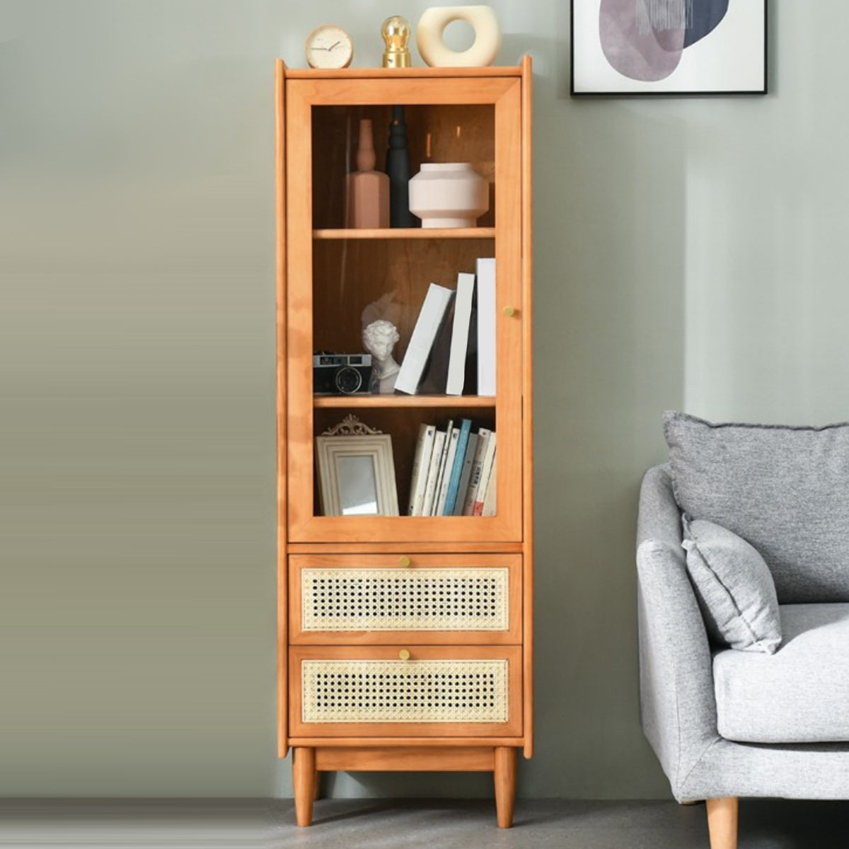 Stain Resistant Storage Cabinet Glass Paned Standard Cabinet