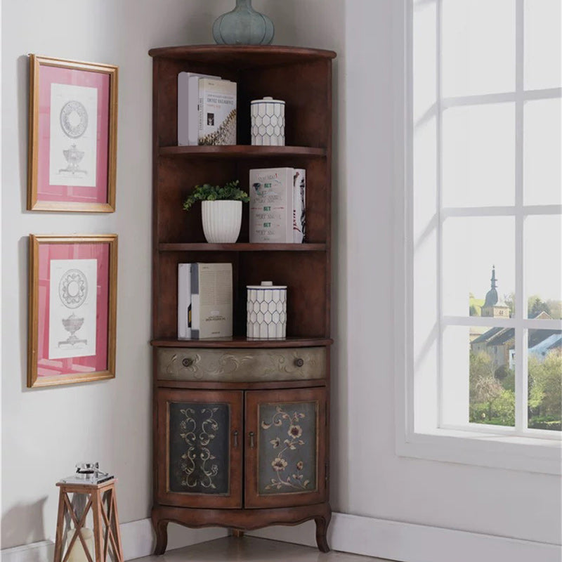 70.9" Tall Distressed Wood Corner Cabinet 1 - Drawers and 2 - Door Chest