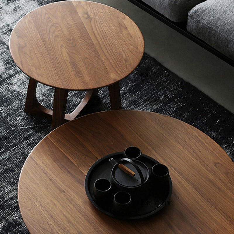 Contemporary Wooden Bunching Tables Round Medium Wood Coffee Table