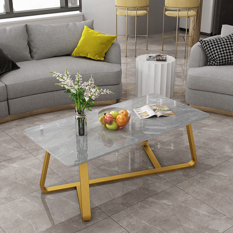 Glam Slate Coffee Table Rectangle Coffee Cocktail Table with Cross Legs