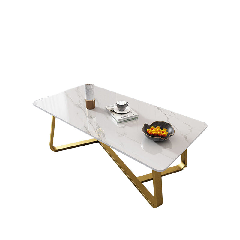 Glam Slate Coffee Table Rectangle Coffee Cocktail Table with Cross Legs