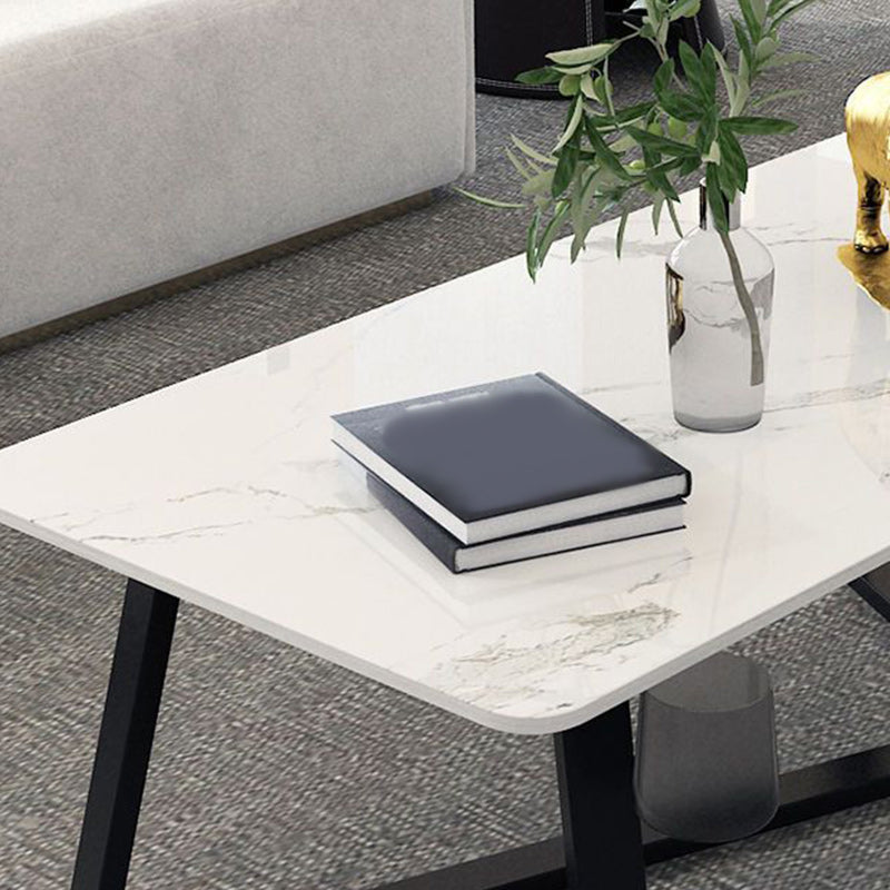 Glam Slate Coffee Table Rectangle Coffee Cocktail Table with Cross Legs