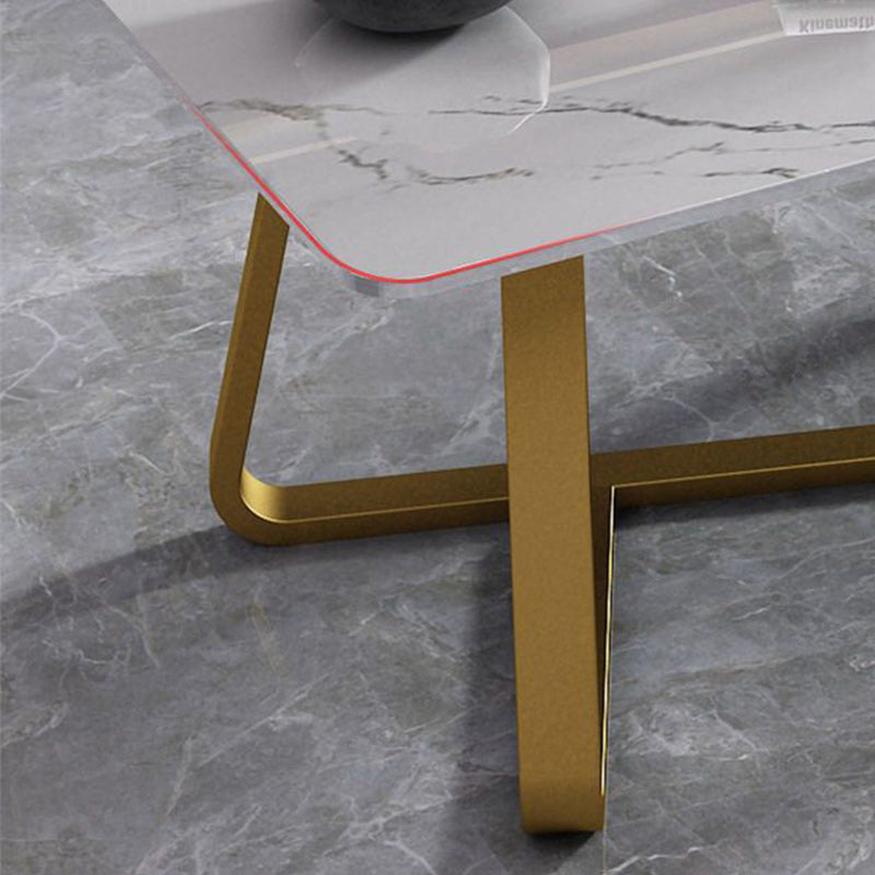 Glam Slate Coffee Table Rectangle Coffee Cocktail Table with Cross Legs