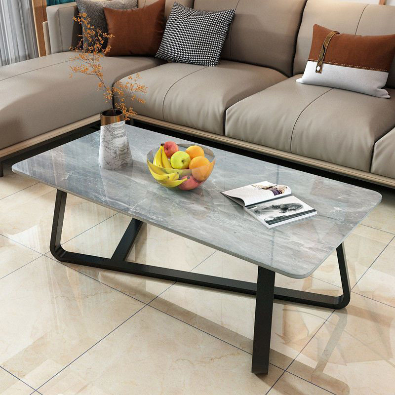 Glam Slate Coffee Table Rectangle Coffee Cocktail Table with Cross Legs