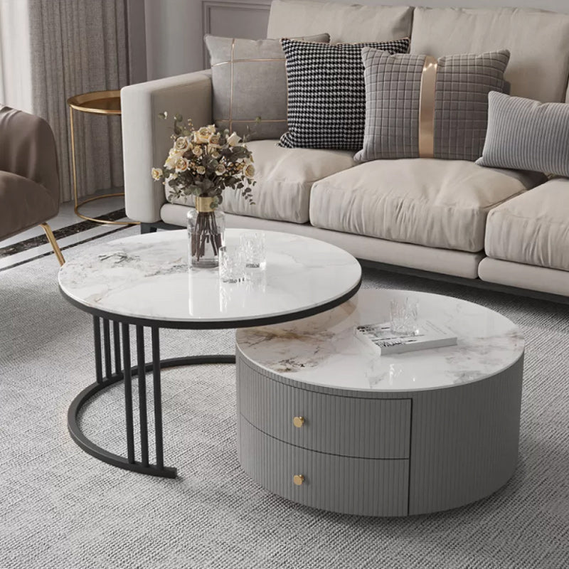Modern Round End Table Living Room No Distressing Side Table with Drawers
